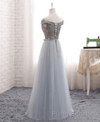 A Line Lace Tulle Off Shoulder Long Formal Prom Dresses, Evening Dresses
