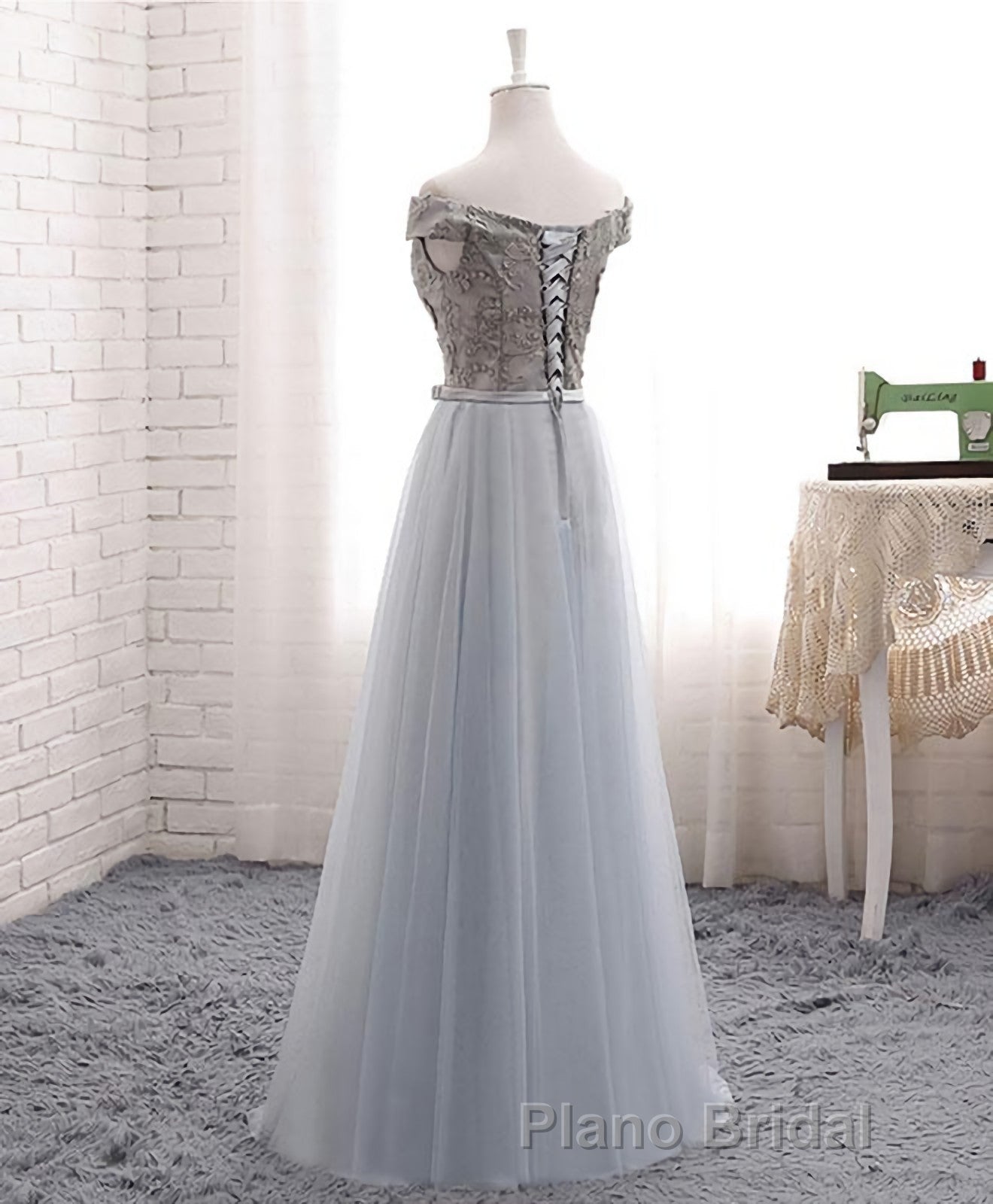 A Line Lace Tulle Off Shoulder Long Formal Prom Dresses, Evening Dresses