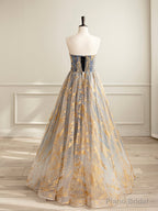 Beautiful Gradient Tulle Long Formal Dress, A-Line Strapless Prom Dress Evening Dress