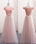 A Line Lace Tulle Off Shoulder Long Formal Prom Dresses, Evening Dresses