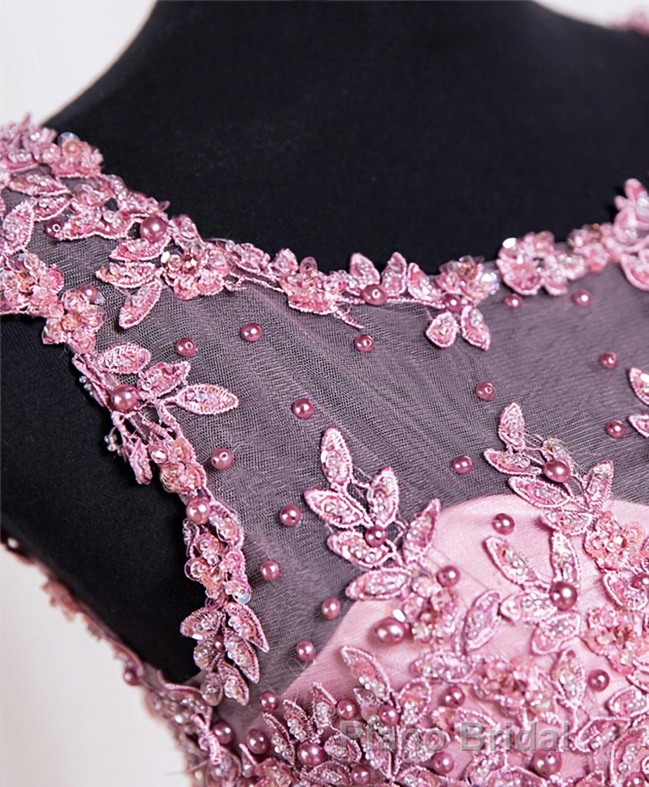 Cute Pink Lace Tulle Short Formal Prom Dresses, Pink Evening Dresses