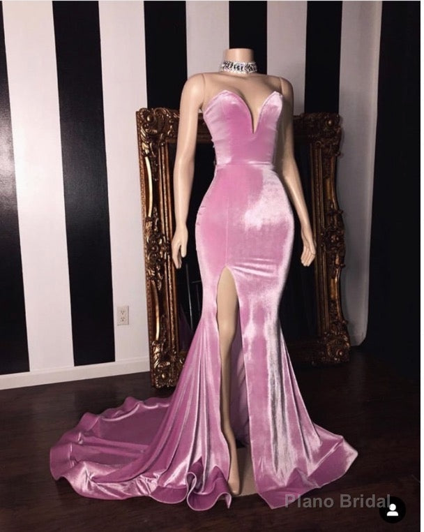 2025 Sweetheart Peach Split Mermaid Satin Prom Dresses Main image