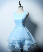 Cute Blue A Line Short Formal Prom Dress, Blue Evening Dress
