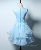 Cute Blue A Line Short Formal Prom Dress, Blue Evening Dress
