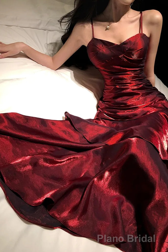 Spaghetti Strap V-Neck Plain Ruffle Panel Ruched Mermaid Prom Dresses