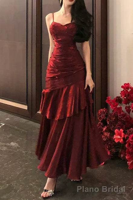 Spaghetti Strap V-Neck Plain Ruffle Panel Ruched Mermaid Prom Dresses Secondary image