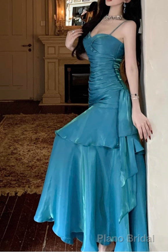 A-Line Blue Prom Dress features spaghetti straps Evening Dresses Main image