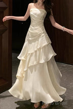 A-Line White Prom Dress features spaghetti straps Evening Dresses