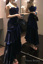 A-Line Dark Blue Prom Dress features spaghetti straps Evening Dresses