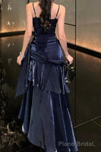 A-Line Dark Blue Prom Dress features spaghetti straps Evening Dresses