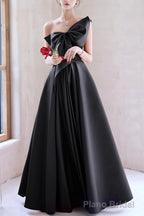 Black A-Line Prom Dresses Sleeveless One-Shoulder Evening Dress