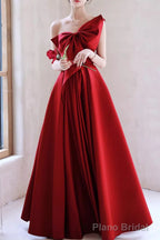 Red A-Line Prom Dresses Sleeveless One-Shoulder Evening Dress