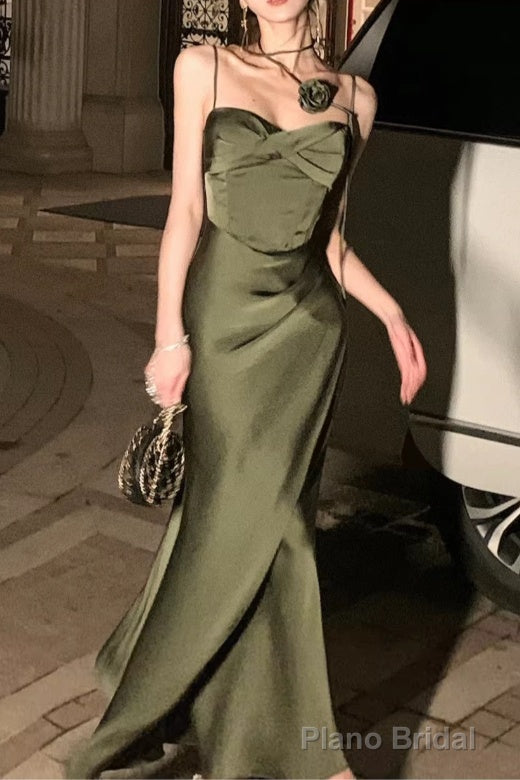 Spaghetti Strap Scoop Neck Mermaid Prom Dress Green Evening Gown