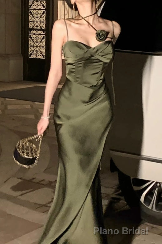 Spaghetti Strap Scoop Neck Mermaid Prom Dress Green Evening Gown Main image
