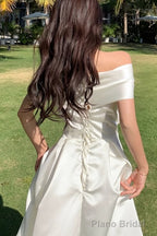 Summer Elegant Off-Shoulder Wedding White Dress Vintage A-Line Casual Midi Cocktail Dress