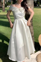 Summer Elegant Off-Shoulder Wedding White Dress Vintage A-Line Casual Midi Cocktail Dress