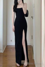 Black Split Hip Long Prom Dress Spaghetti Strap Maxi Dress