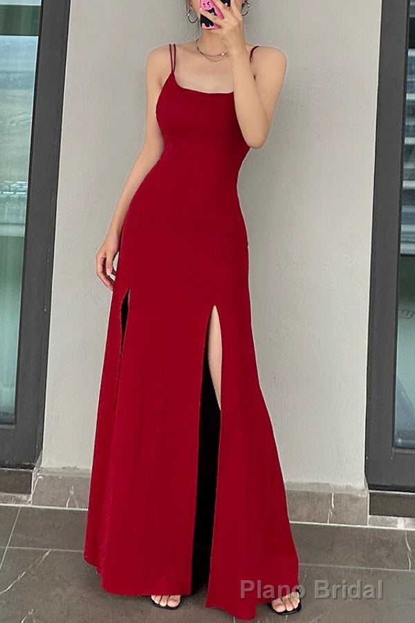 Split Hip Long Prom Dress Backless Spaghetti Strap Maxi Dress