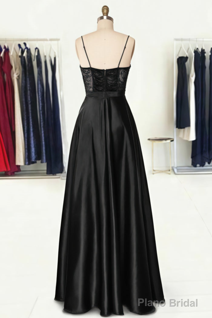 A-line Sweetheart Spaghetti Straps Long/Floor-Length Satin Prom Dresses With Appliqued Pockets Secondary image