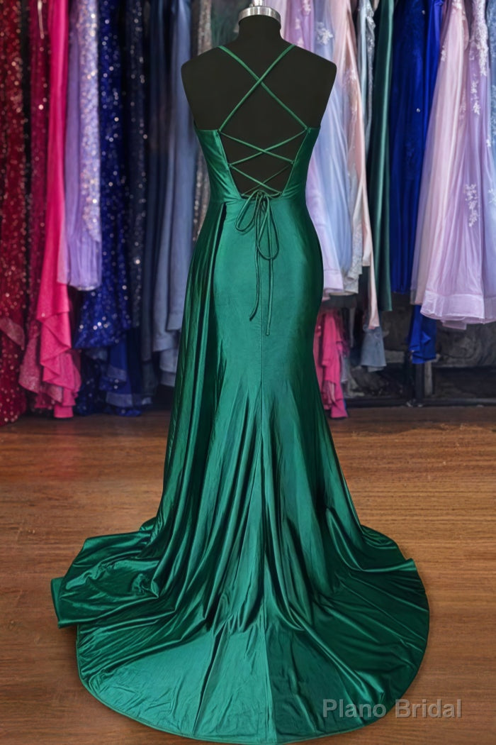 A-line Sweetheart Spaghetti Straps Sweep Train Silk like Satin Ruched Prom Dresses Main image