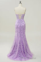 Coral Sweetheart Lace-Up Long Mermaid Formal Prom Dresses with Appliques