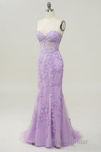 Purple Sweetheart Neck Mermaid Formal Prom Dress With Appliques