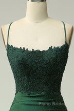 Sparkly Dark Green Beaded Long Formal Prom Dresses with Appliques