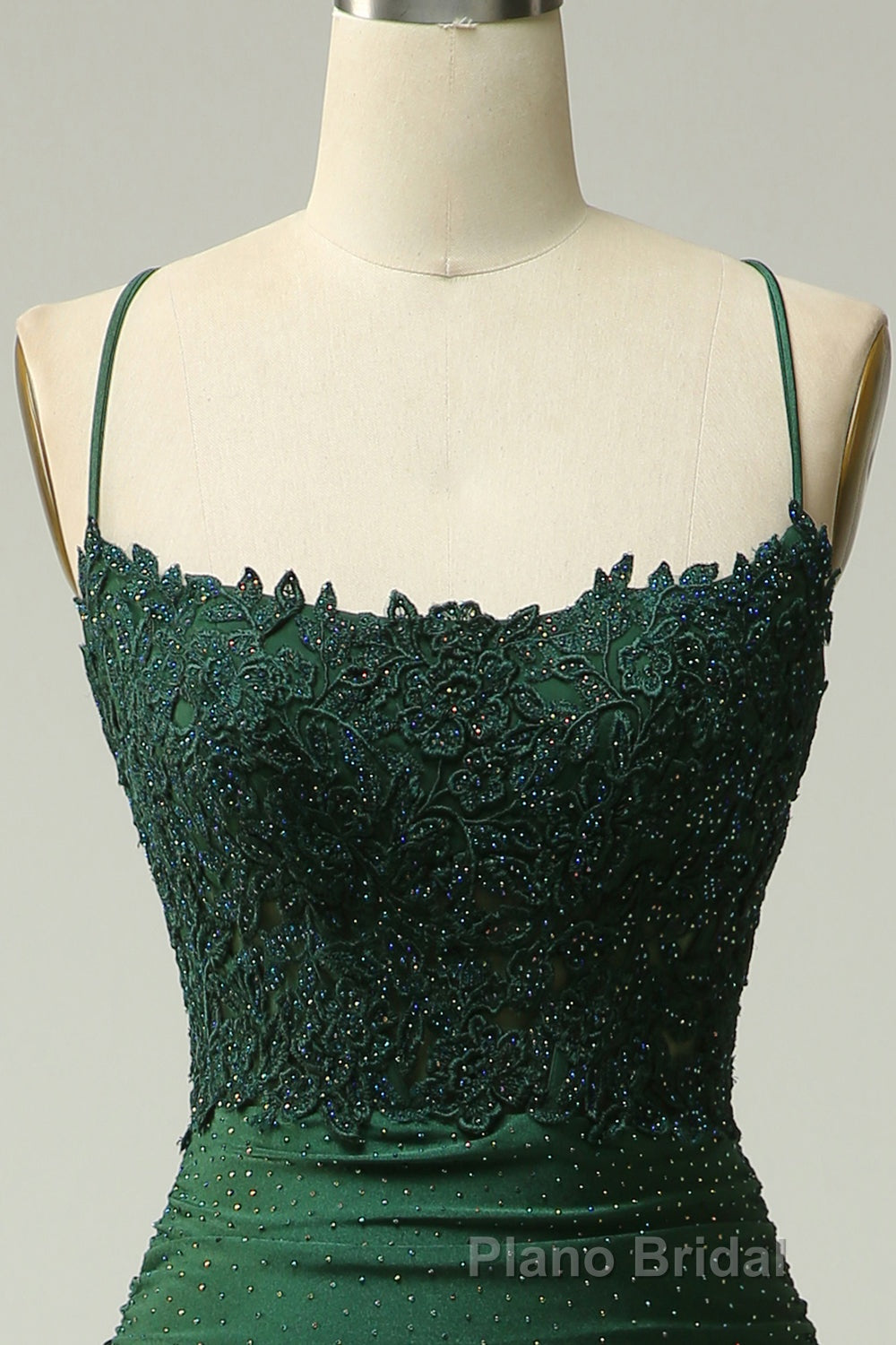 Sparkly Dark Green Beaded Long Formal Prom Dresses with Appliques