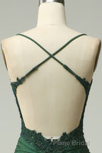 Sparkly Dark Green Beaded Long Formal Prom Dresses with Appliques