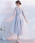 Gray Lace Tulle High Low Prom Dress Lace Evening Dress