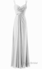 Simple Cheap Blue Sweetheart Long Ruffles Chiffon Bridesmaid Dresses