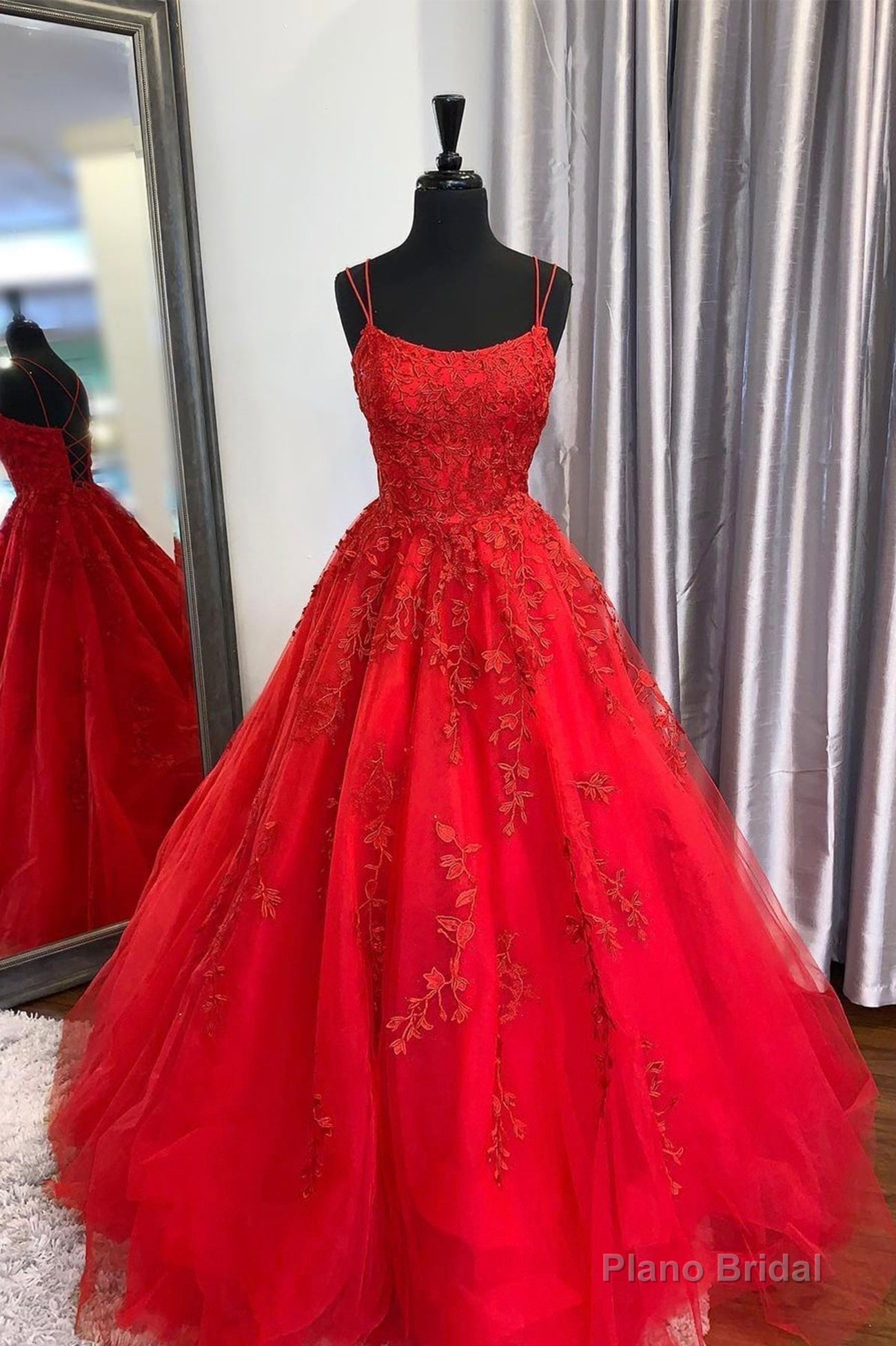 Red Lace Long Prom Dresses, A-Line Formal Evening Dresses Main image