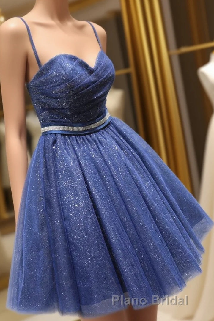 Glitter Sweetheart Blue Short Formal Prom Homecoming Dresses With Beading Main image
