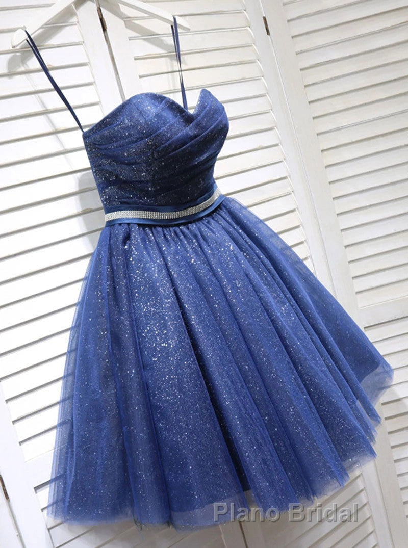Glitter Sweetheart Blue Short Formal Prom Homecoming Dresses With Beading