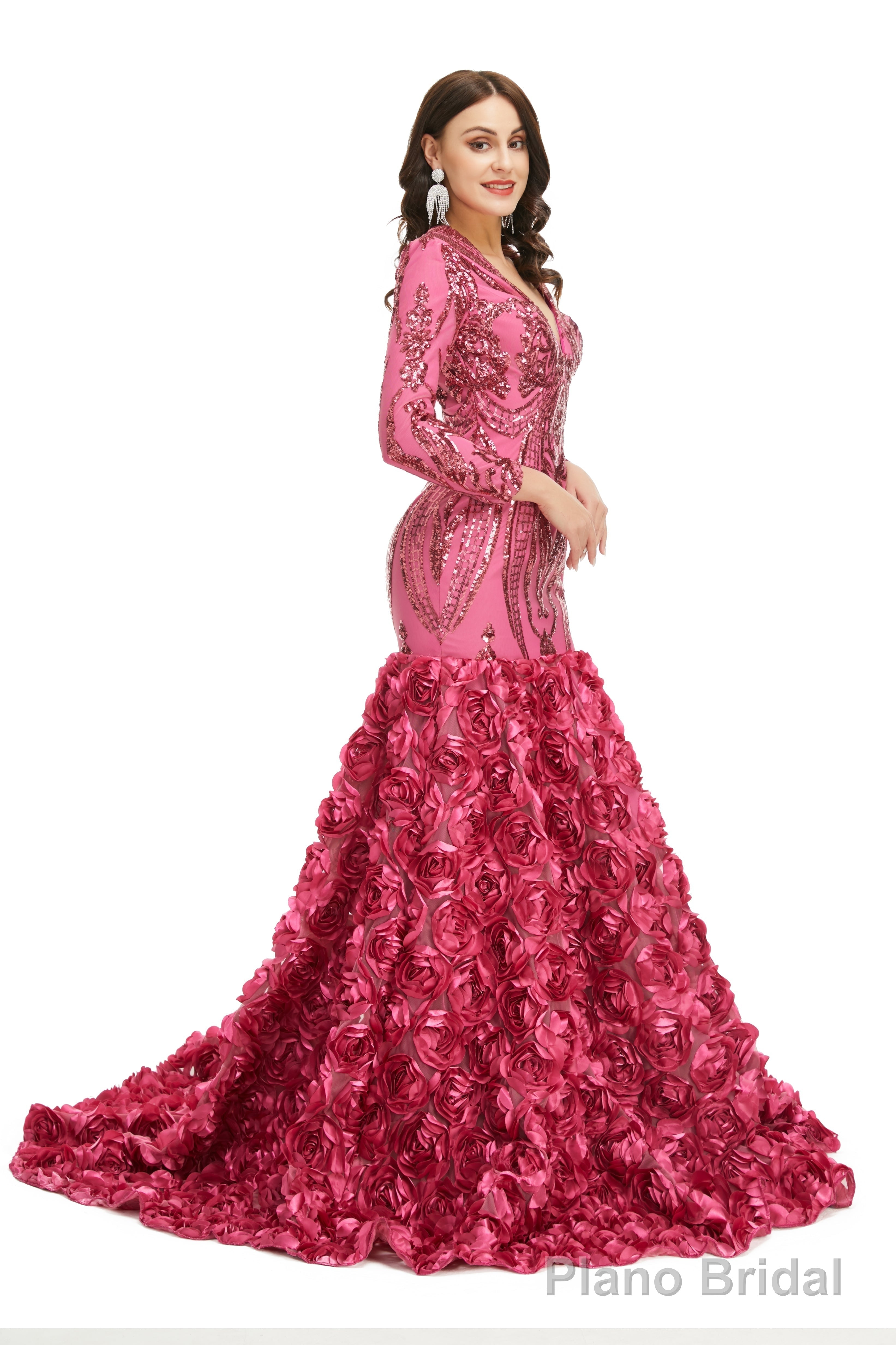 Long Prom Dresses 2025 V Neck Prom Gowns Full Sleeve Formal Dresses Floor Length Dresses