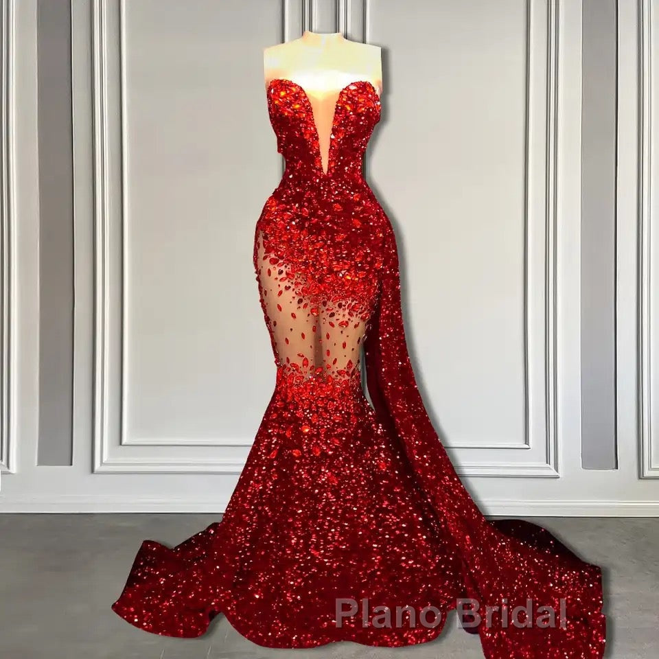 Red Mermaid Style Formal Prom Dress with Sweetheart Sequins and Ruffle Secondary image