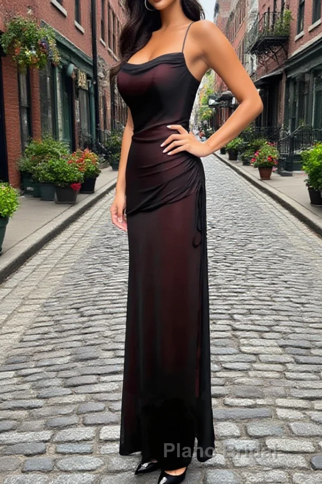Black and Red Straps Long Simple Party Dress, Black and Red Formal Prom Dress
