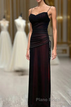 Black And Red Mermaid Straps Long Evening Dress, Long Formal Prom Dress With Leg Slit