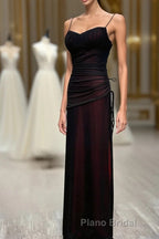 Black And Red Mermaid Straps Long Evening Dress, Long Formal Prom Dress With Leg Slit
