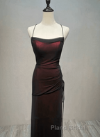 Black and Red Straps Long Simple Party Dress, Black and Red Formal Prom Dress