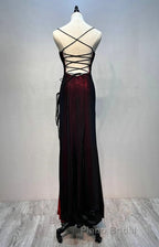 Black And Red Mermaid Straps Long Evening Dress, Long Formal Prom Dress With Leg Slit