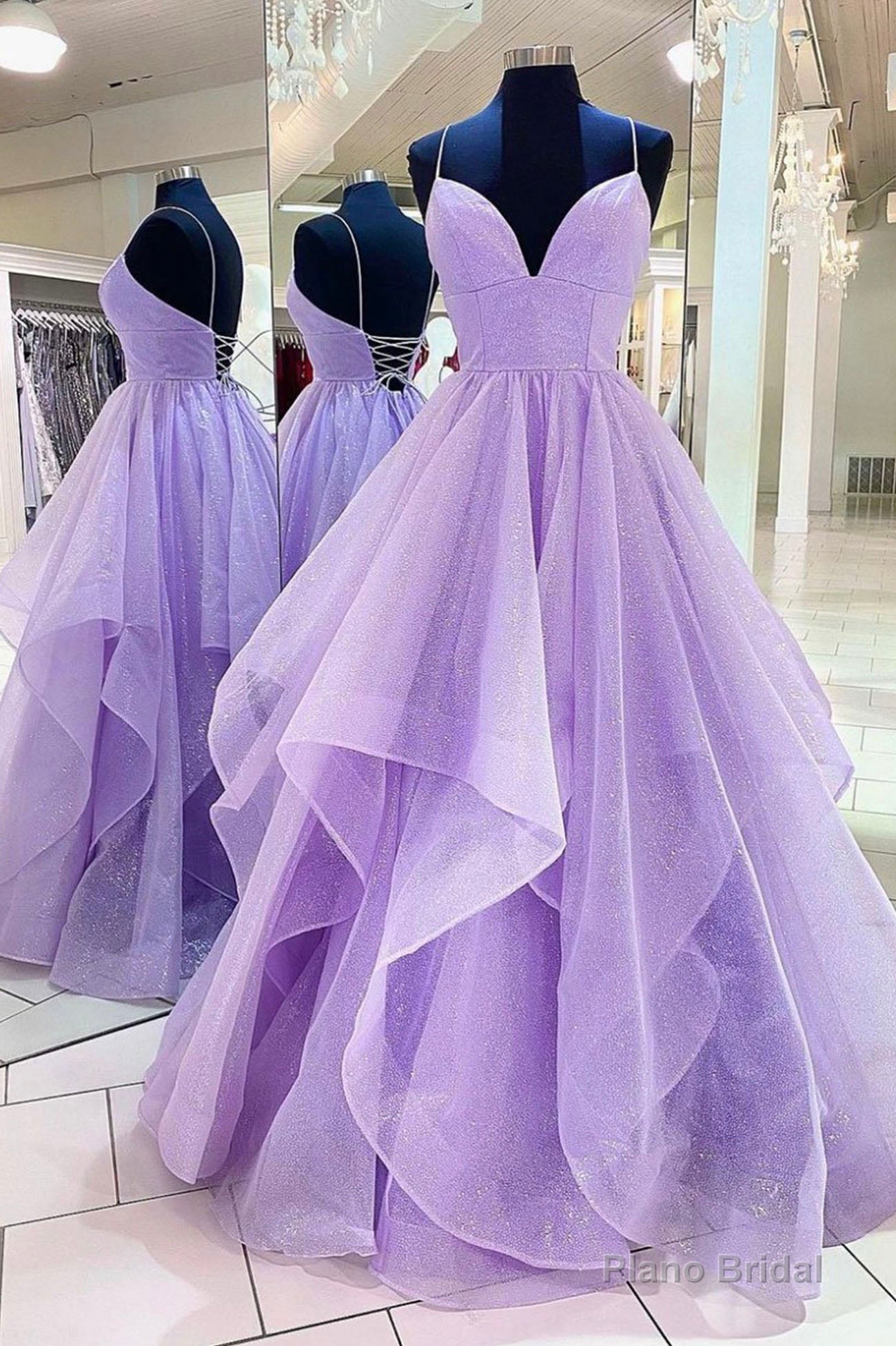 Purple A-Line Tulle Long Prom Dresses, Purple Party Evening Gowns Main image