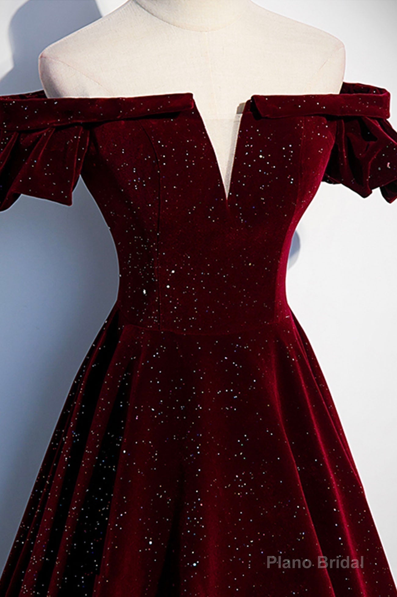 Burgundy Velvet Long Prom Dresses, Off the Shoulder Formal Evening Dresses