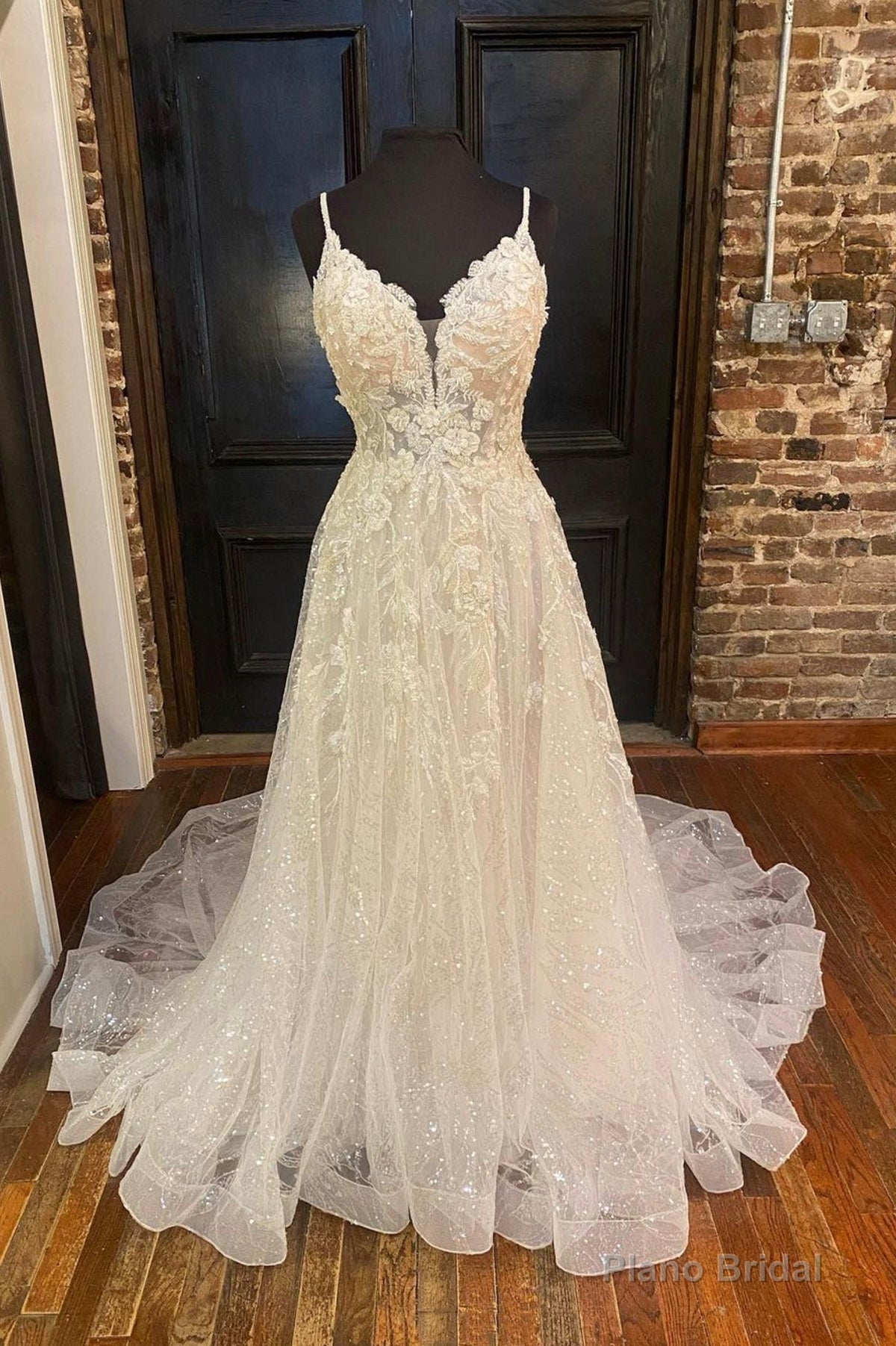 White Tulle Sequins Long Prom Dresses, A-Line Backless Evening Dresses Main image