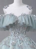 Beautiful Tulle Sequins Long Formal Dresses, A-Line Evening Dresses