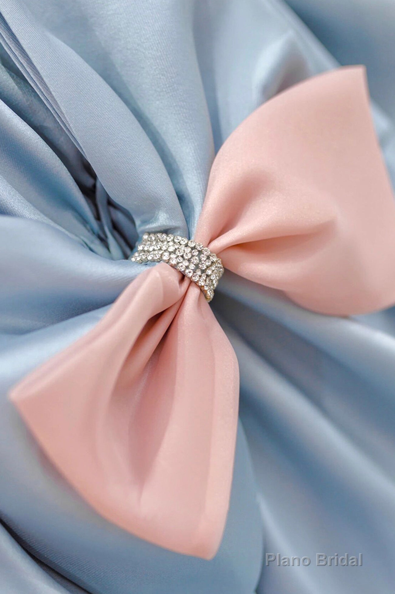 Blue Satin A-Line Princess Dress, Blue A-Line Evening Gown with Bow Secondary image