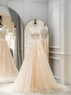 Cute Tulle Sweetheart Long Party Dresses with Lace, Beautiful A-Line Formal Prom Dresses