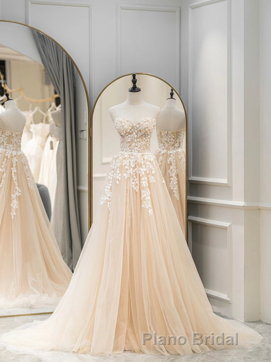 Cute Tulle Sweetheart Long Party Dresses with Lace, Beautiful A-Line Formal Prom Dresses