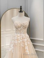 Cute Tulle Sweetheart Long Party Dresses with Lace, Beautiful A-Line Formal Prom Dresses