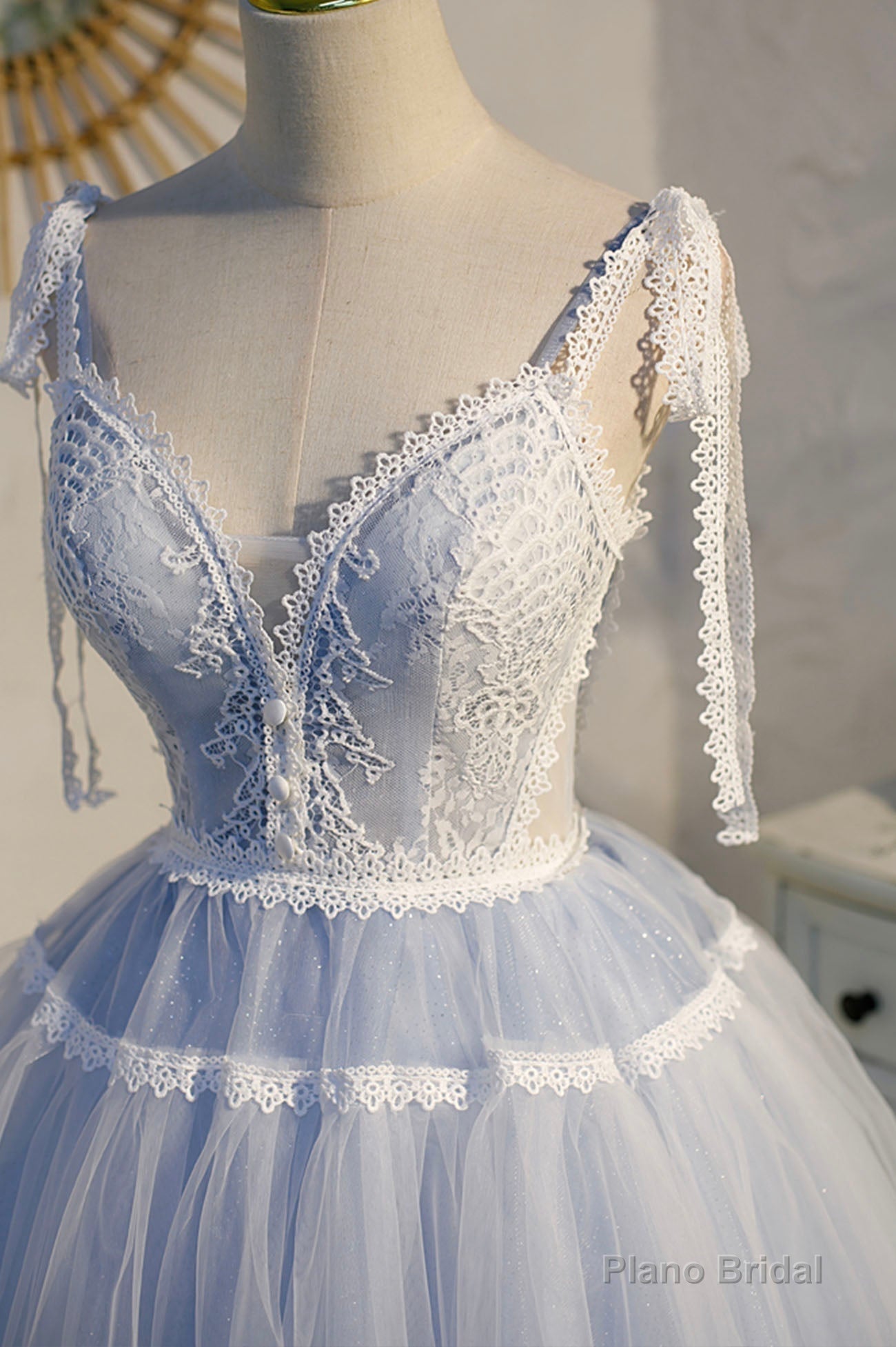 Blue Lace Short A-Line Prom Dress, Cute Spaghetti Strap Party Dress Secondary image